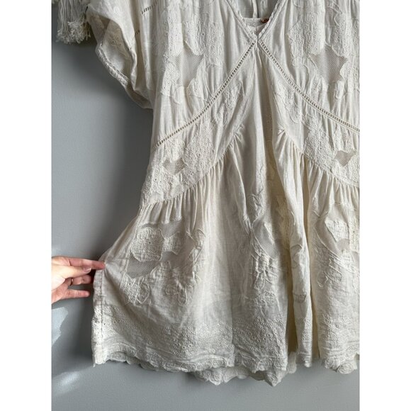 Free People Daylight Crochet Embroidered Mini Babydoll Dress Ivory Coquette M - Picture 7 of 13